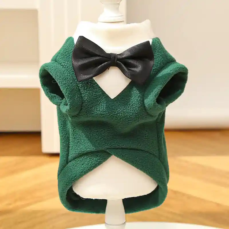 Maglia Cani Elegante Papillon Pile Nero Rosso Verde by Dog Moda