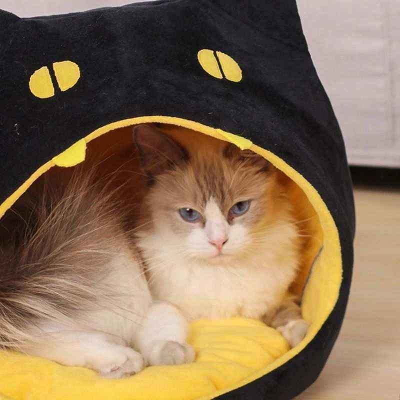 Cuccia per Gatti a Forma di Testa di Gatto Nero - Grotta Morbida per Halloween by Dog Moda
