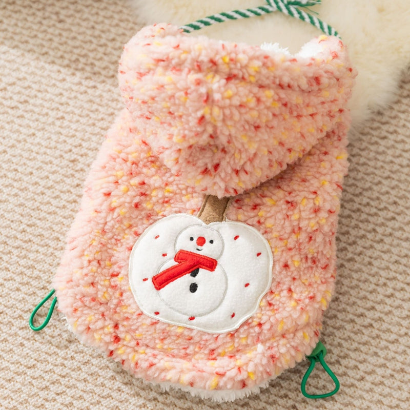 Cappotto Pile Cani con Pupazzo di Neve - Cappuccio Invernale
