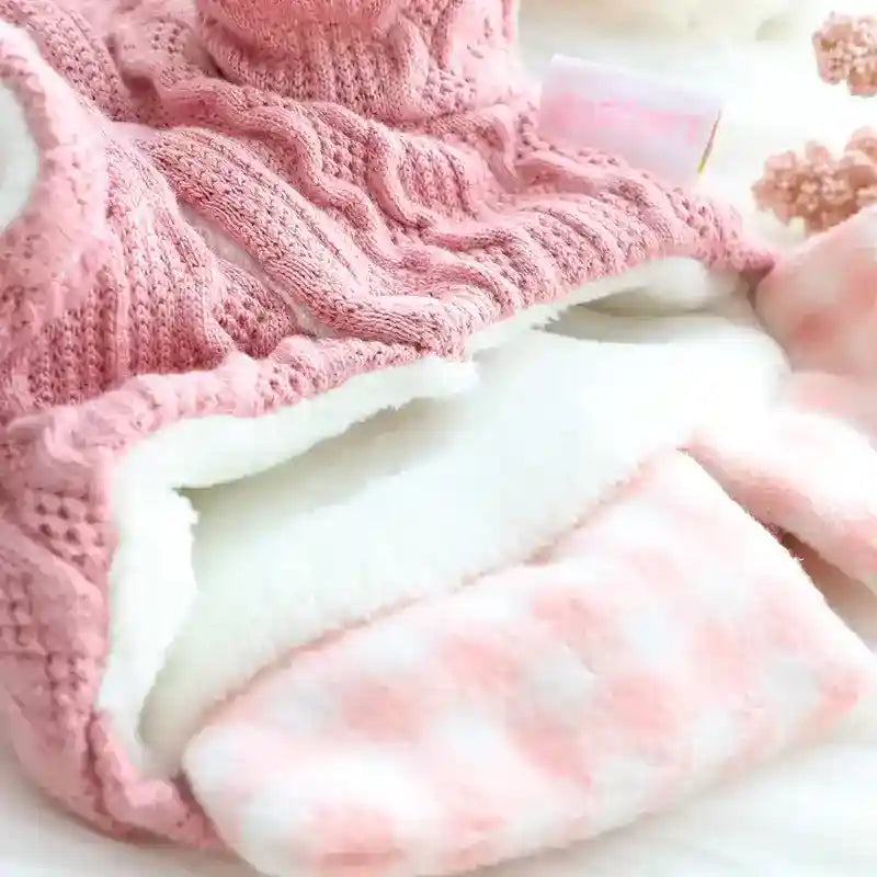 Abrigo para Perro de Lana Polar Trenzado Azul Rosa Invernal