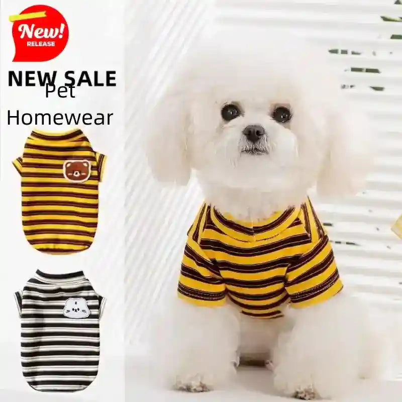 T-Shirt Cani Gatti Righe Homewear Patch Orso Gatto by Dog Moda