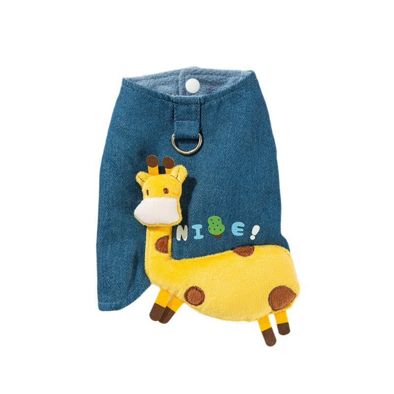 Cappotto Jeans Giraffa per Cani - Smanicato Foderato Pile