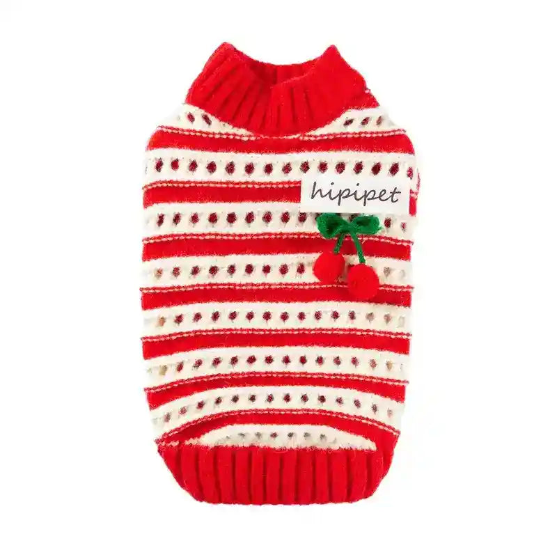 Suéter para Perros y Gatos con Cerezas - Jersey Caliente de Invierno