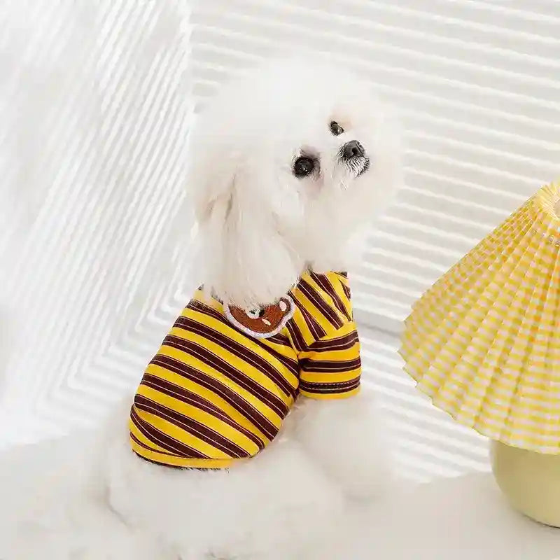 Camiseta para Perros y Gatos con Rayas Homewear Parche Oso Gato