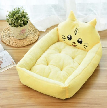 Cama rectangular para perros y gatos con respaldo de personajes animados