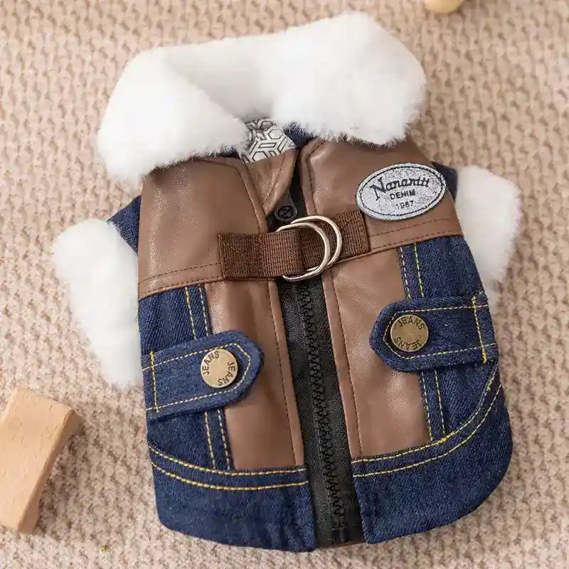 Abrigo Vault Jeans de Ecopiel para Perros - Acolchado con Cremallera