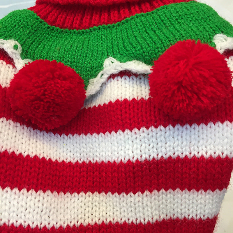 Pom Pom Dog Sweater | Colorful Stripes and Soft Poms
