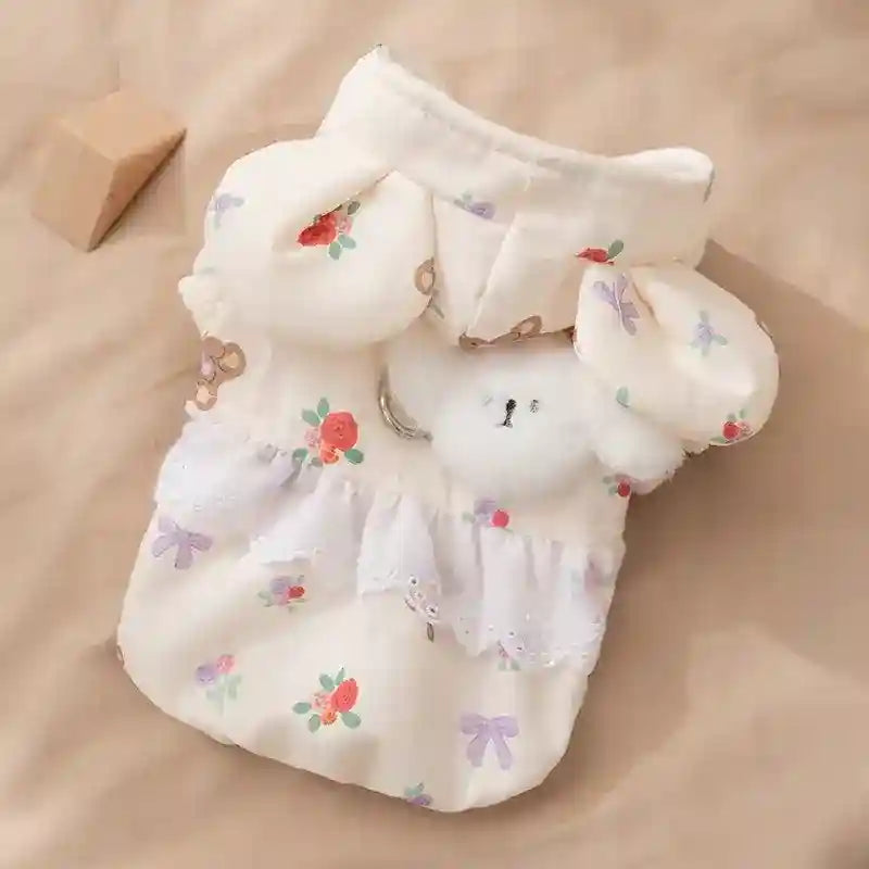 Vestido Osito con Capucha y Orejas para Perros - Floral
