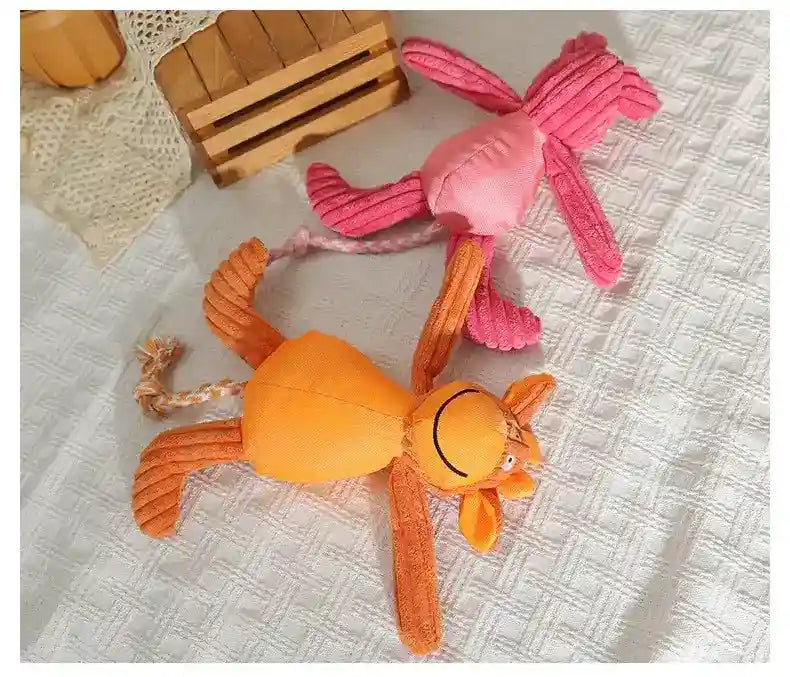 ぬいぐるみピンクの子豚 犬用 - ホイッスルとロープ付き 40cm