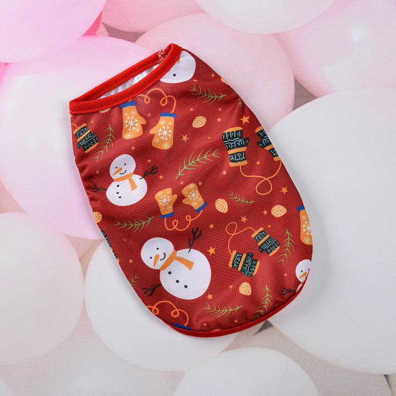 Christmas Themed Sleeveless Dog Shirt – Comfort and Festive Style