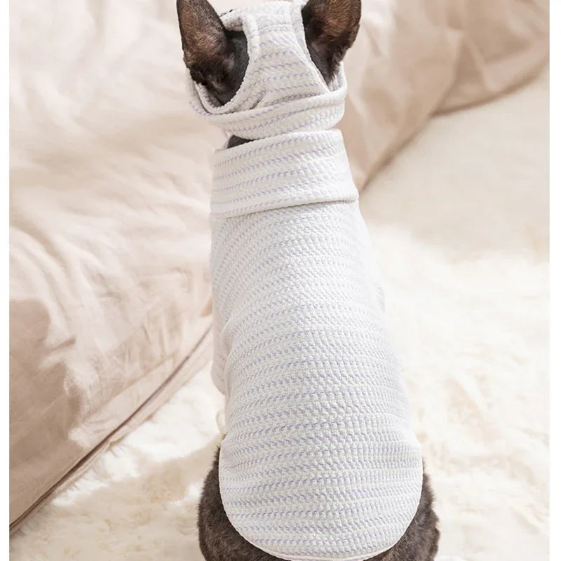 Maglia a Maglia con Cappuccio per Gatti e Cani - Bianca