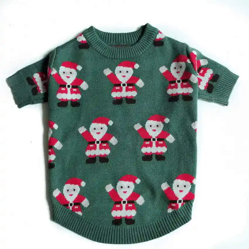 Maglione Natale Cani Babbo Natale Verde - Lana Caldo by Dog Moda
