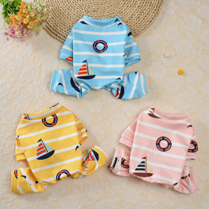 Stretch Dog Dress "Santander" with Boats and Life Jacket