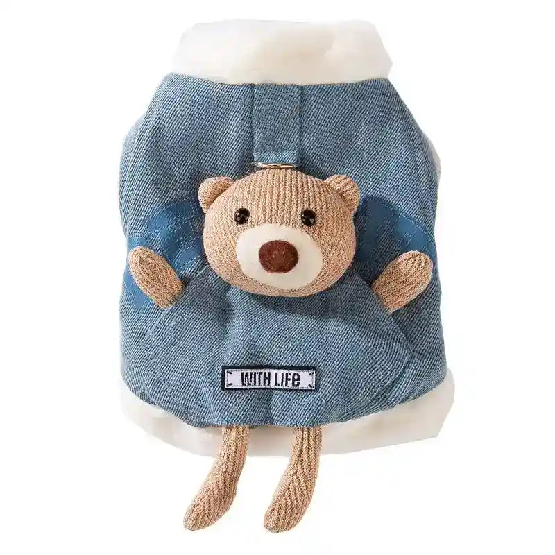 Abrigo Denim Osito 3D para Perros - Chaleco de Peluche