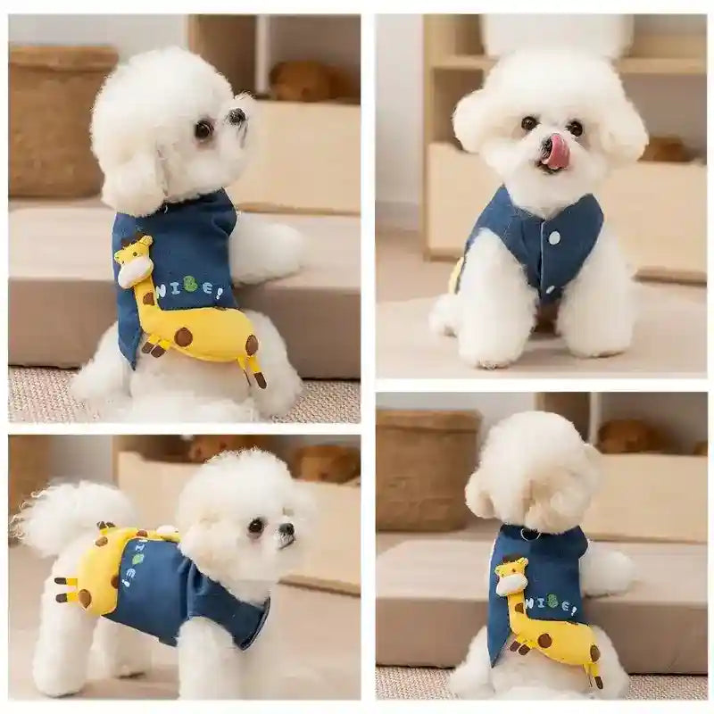 Cappotto Jeans Giraffa per Cani - Smanicato Foderato Pile by Dog Moda