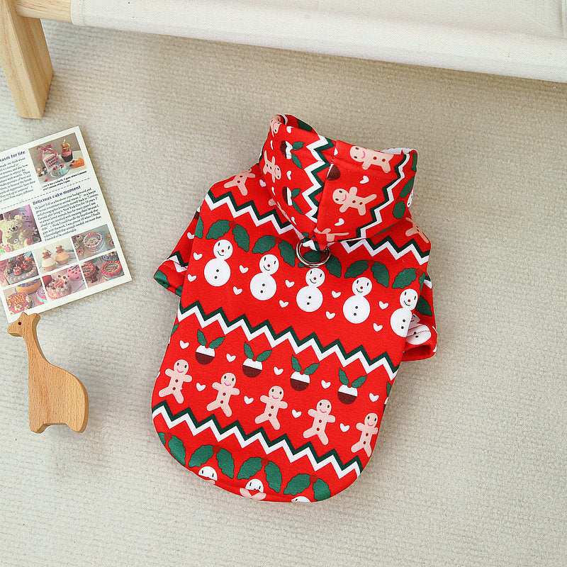 Cappotto in Pile per Cani con Pettorina | Fantasie Natalizie Rosso e Bianco