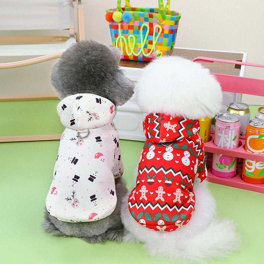 Cappotto in Pile per Cani con Pettorina | Fantasie Natalizie Rosso e Bianco