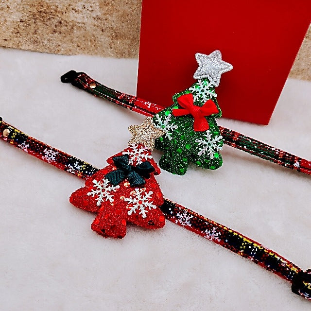 Christmas Dog Collar with Rhinestones and Christmas Tree