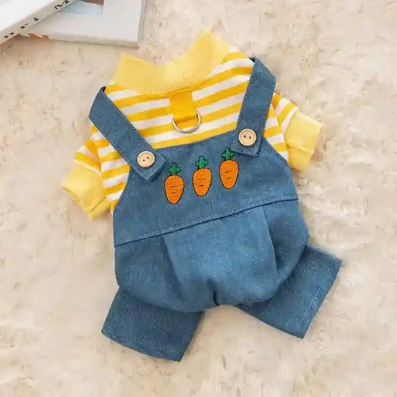 Salopette Jeans per Cani con Maglia a Righe - Tutina Cane by Dog Moda