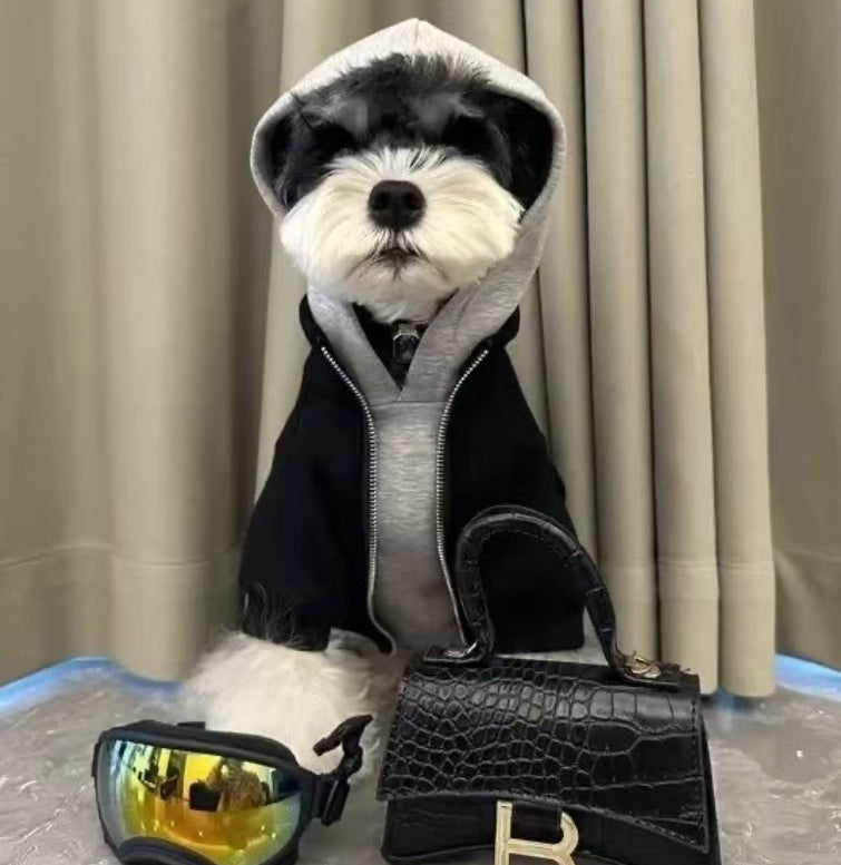 Sudadera para Perro con Capucha Efecto Dos Piezas Negro Gris