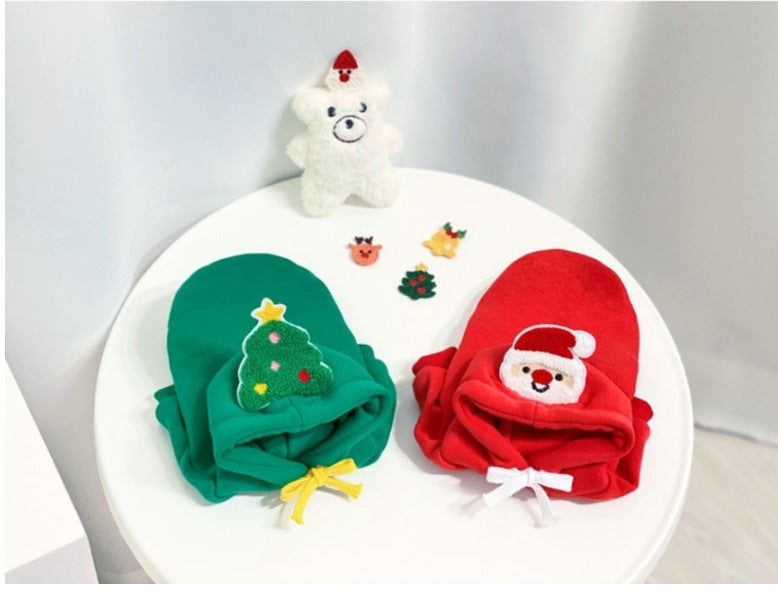 Vestito Natale per Cani con Cappuccio | Babbo Natale e Albero
