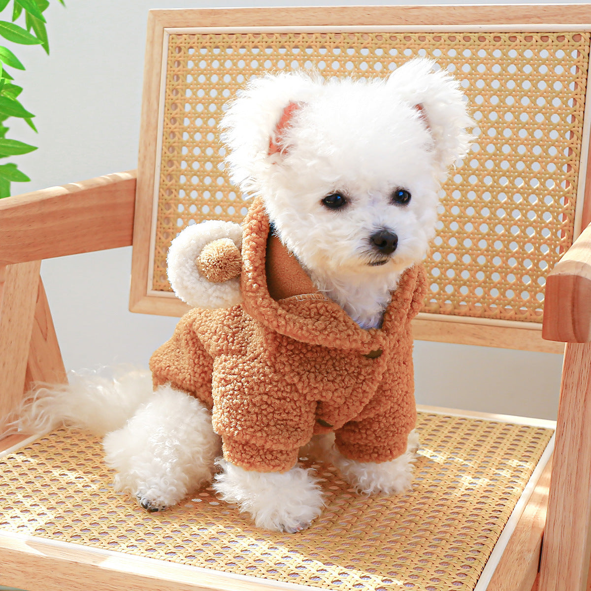 Dog Sweatshirt with Embroidered Teddy Bear and Hood with Ears