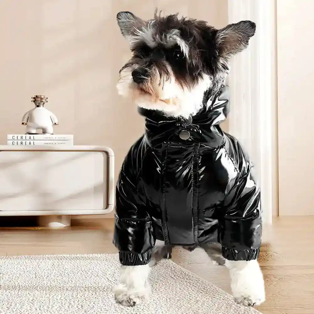 Cappotto per Cani Stile Moncler con Cappuccio Lucido – Rosa o Nero by Dog Moda
