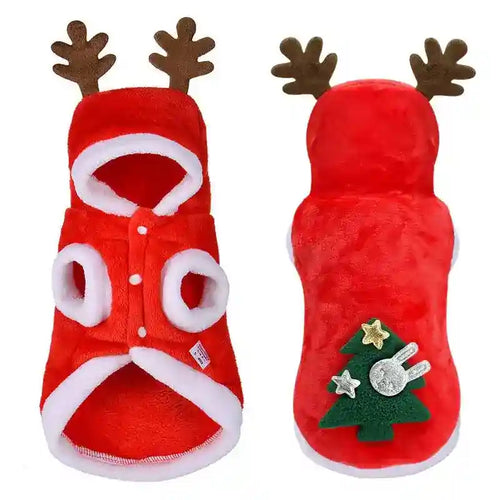 Cappottino di Natale per Barboncino con Cappuccio e Corna di Renna
