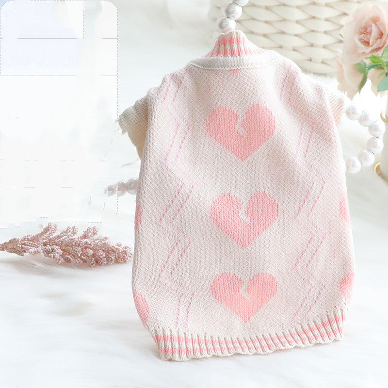 Pull pour chiens avec broderie de petits cœurs - Laine douce et chaude