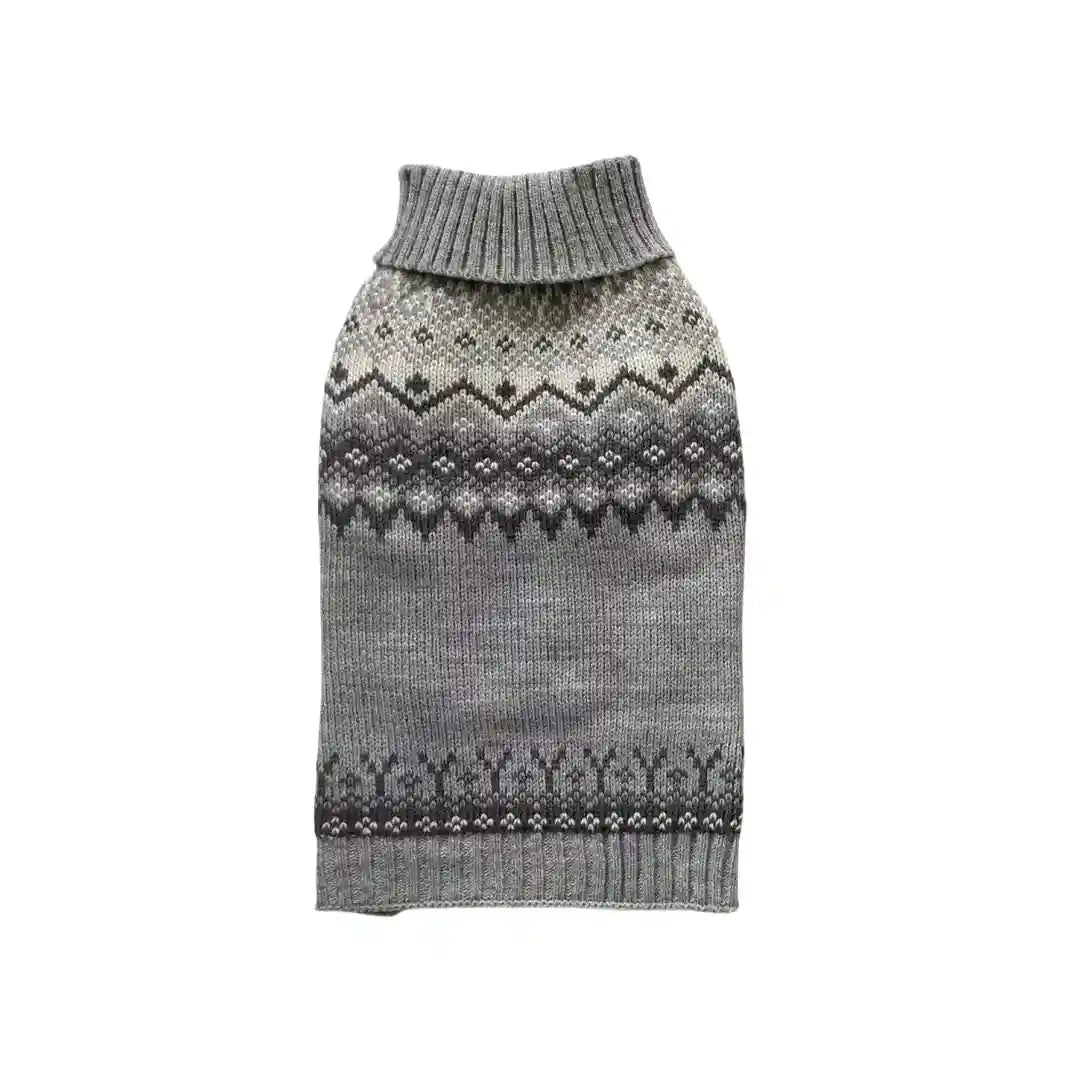 Maglione Cani Gatti Fair Isle Collo Alto Grigio Inverno by null