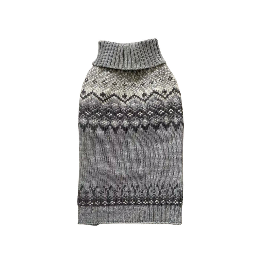 Maglione Cani Gatti Fair Isle Collo Alto Grigio Inverno