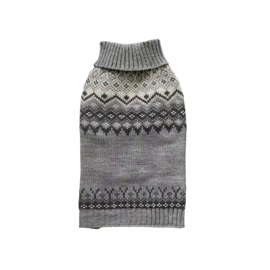 Maglione Cani Gatti Fair Isle Collo Alto Grigio Inverno by null