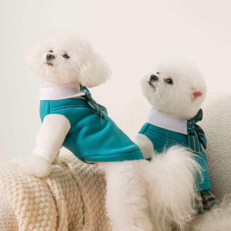 "College" Fleece Bow Dog Sweater