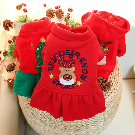 Vestitino Natale Cani Pile Rosso Merry Christmas Renna by Dog Moda