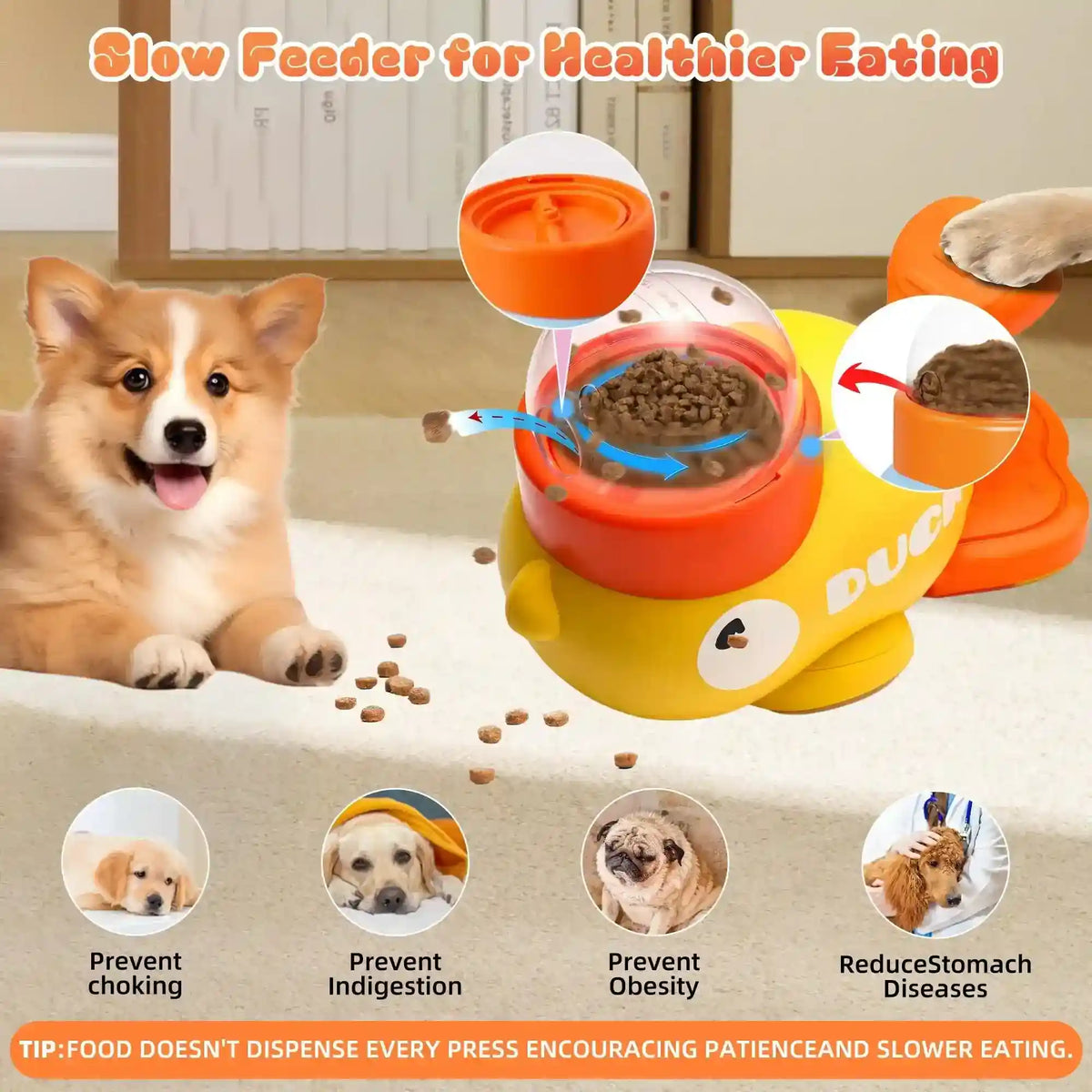 Dispenser Anatra Cani Gatti Interattivo Puzzle Snack by Dog Moda