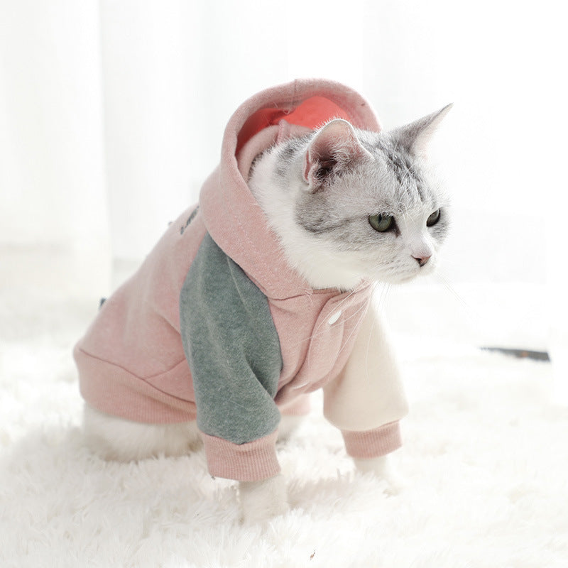 Dog Cat Fleece Sweater - 3D Kitten Hood with Buttons