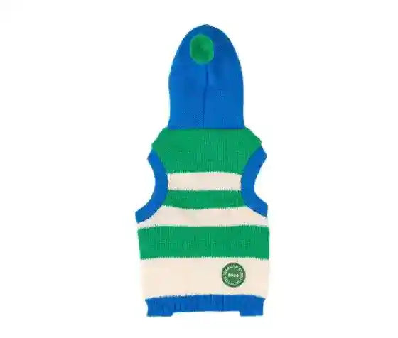 ピークスフード付き犬用セーター - 暖かいブルーストライプ