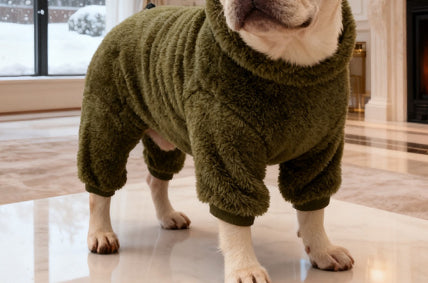 4-Legged Dog Fleece Pajamas - Warm Army Green Onesie
