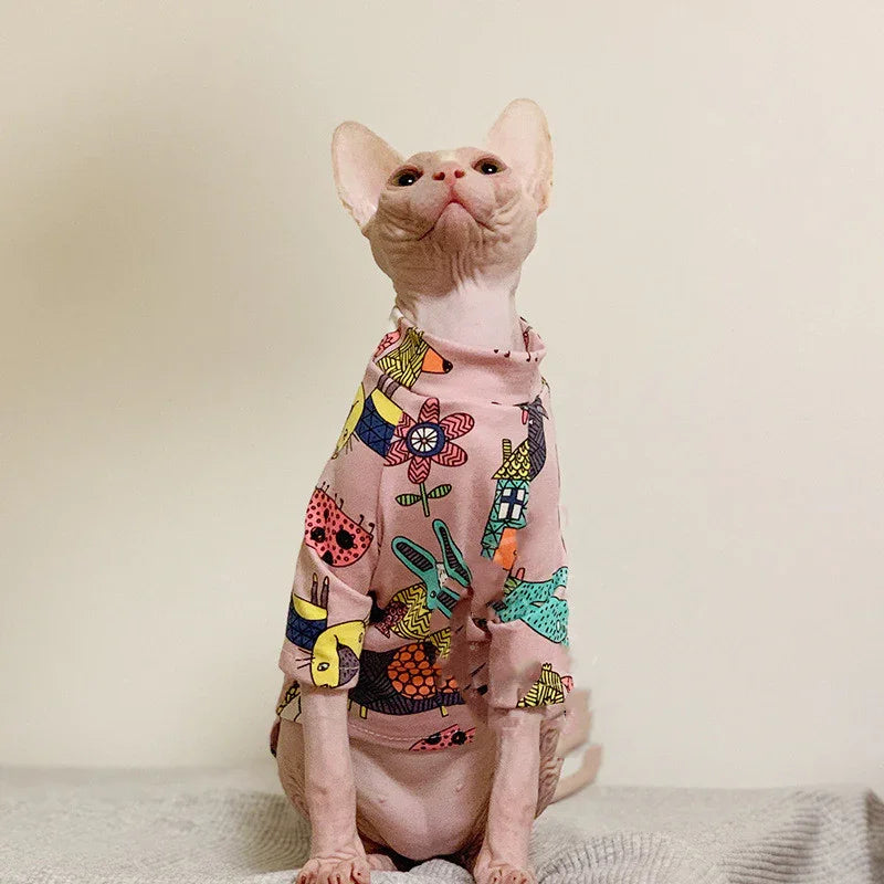 Maglia per Gatti Sphynx Rosa con Stampe Colorate | Dogmoda