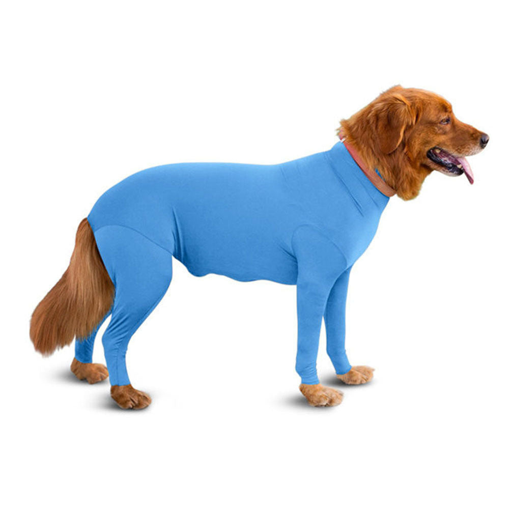 Dog jumpsuit for medium and large sized dogs with 4 legs and abdominal zip