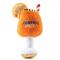 Orange plush dog toy shaped like an Apawrol Spritz cocktail with embroidered details