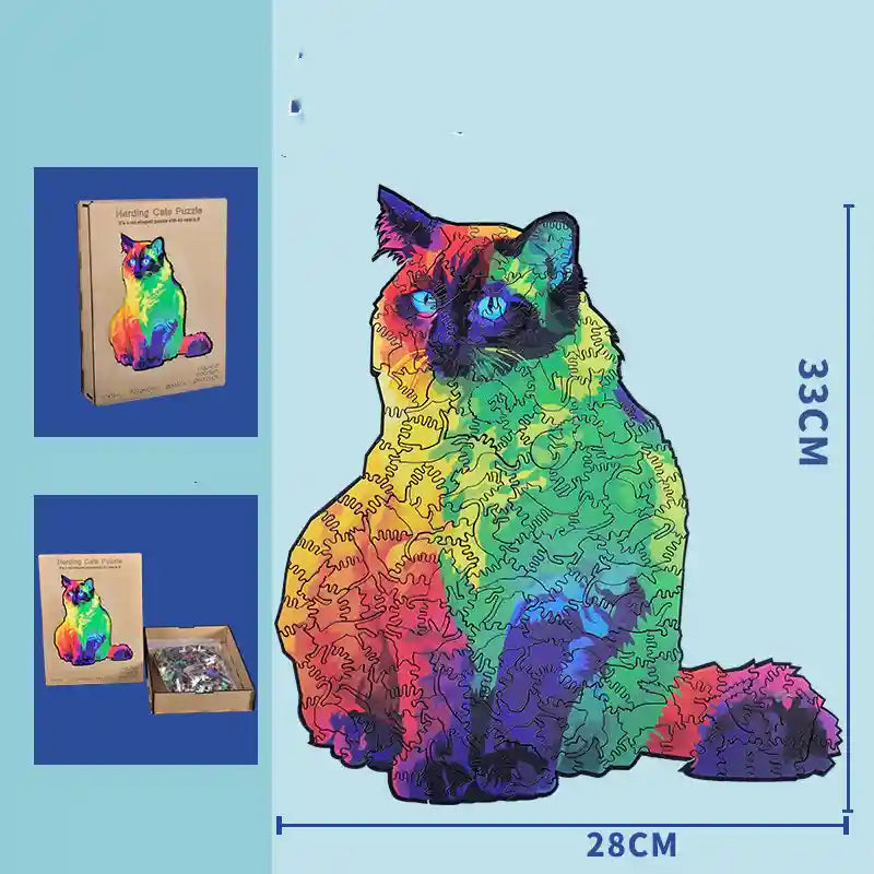 Puzzle Legno Gatto Arcobaleno 221 Pezzi - Difficoltà Alta by Dog Moda