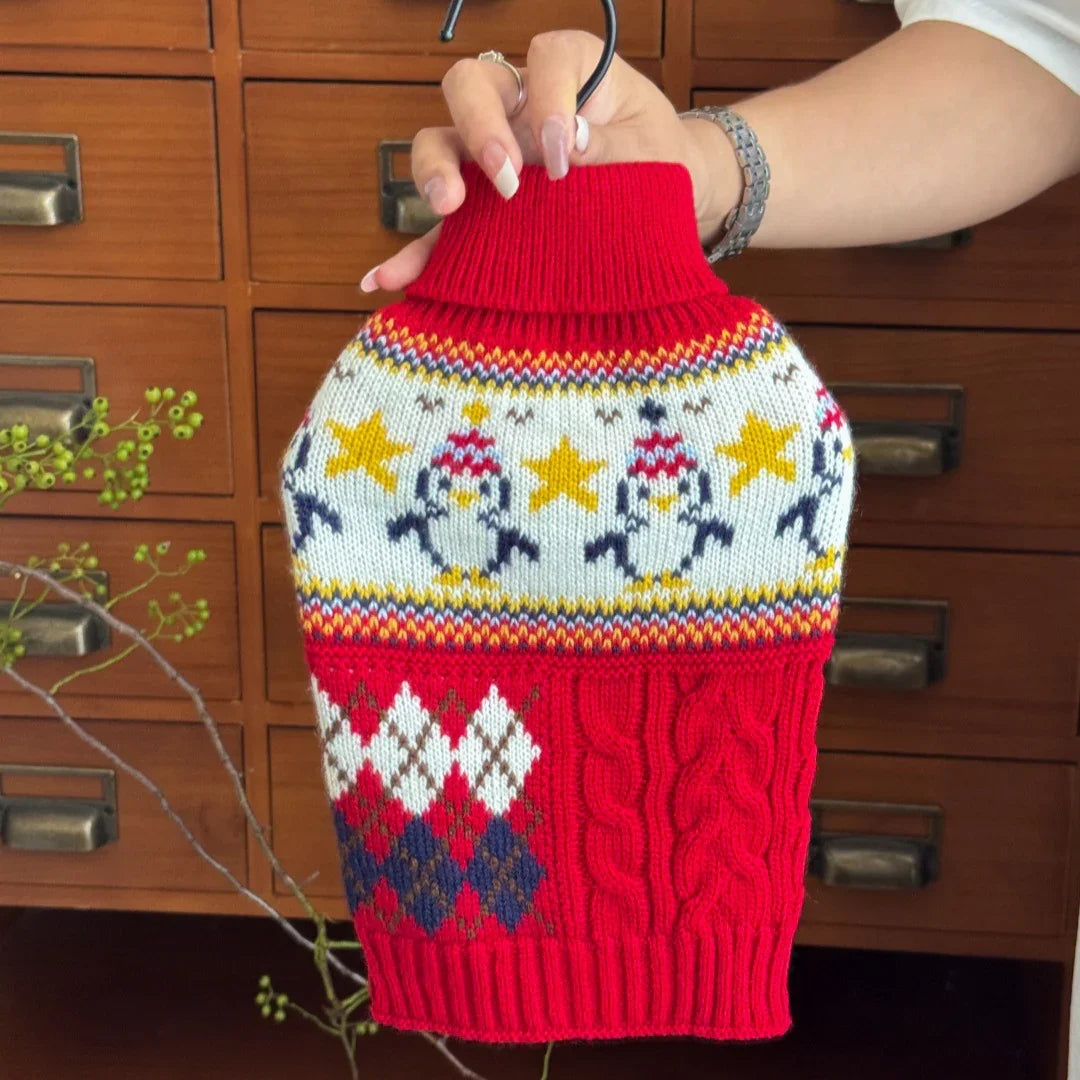 Maglione Intrecciato per Cani e Gatti - Renna e Pinguini