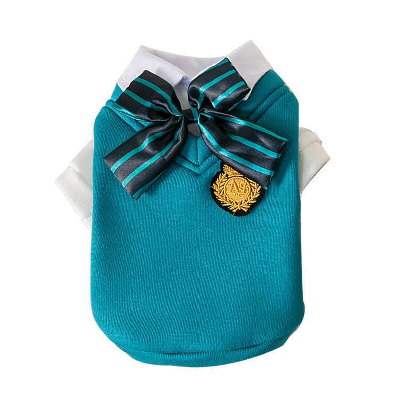 "College" Fleece Bow Dog Sweater