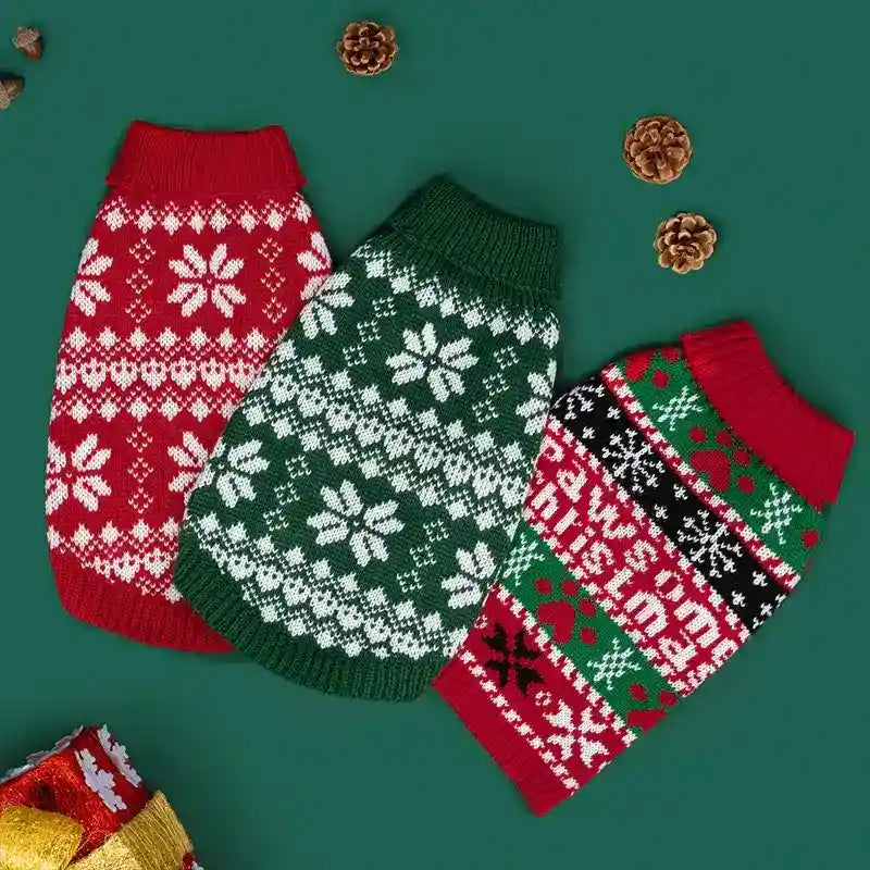 Maglione Natale Cani Fiocchi Neve Rosso Verde by Dog Moda