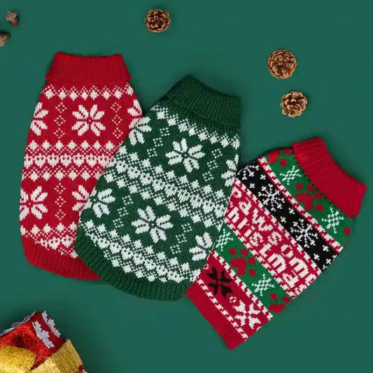 Maglione Natale Cani Fiocchi Neve Rosso Verde by Dog Moda