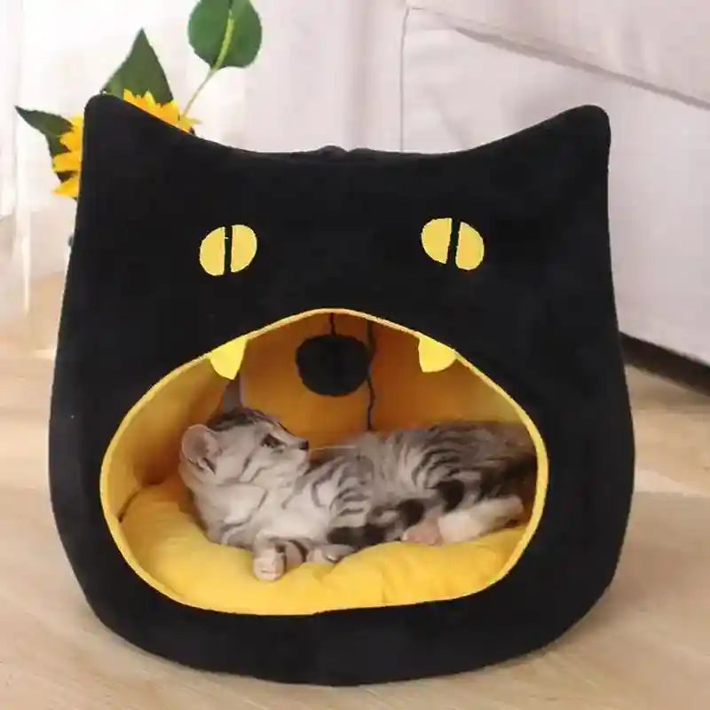 Cuccia per Gatti a Forma di Testa di Gatto Nero - Grotta Morbida per Halloween by Dog Moda