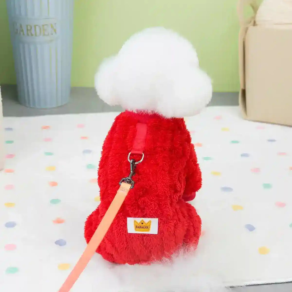 ダダグー犬用フリースつなぎ - リード付き4足パジャマ