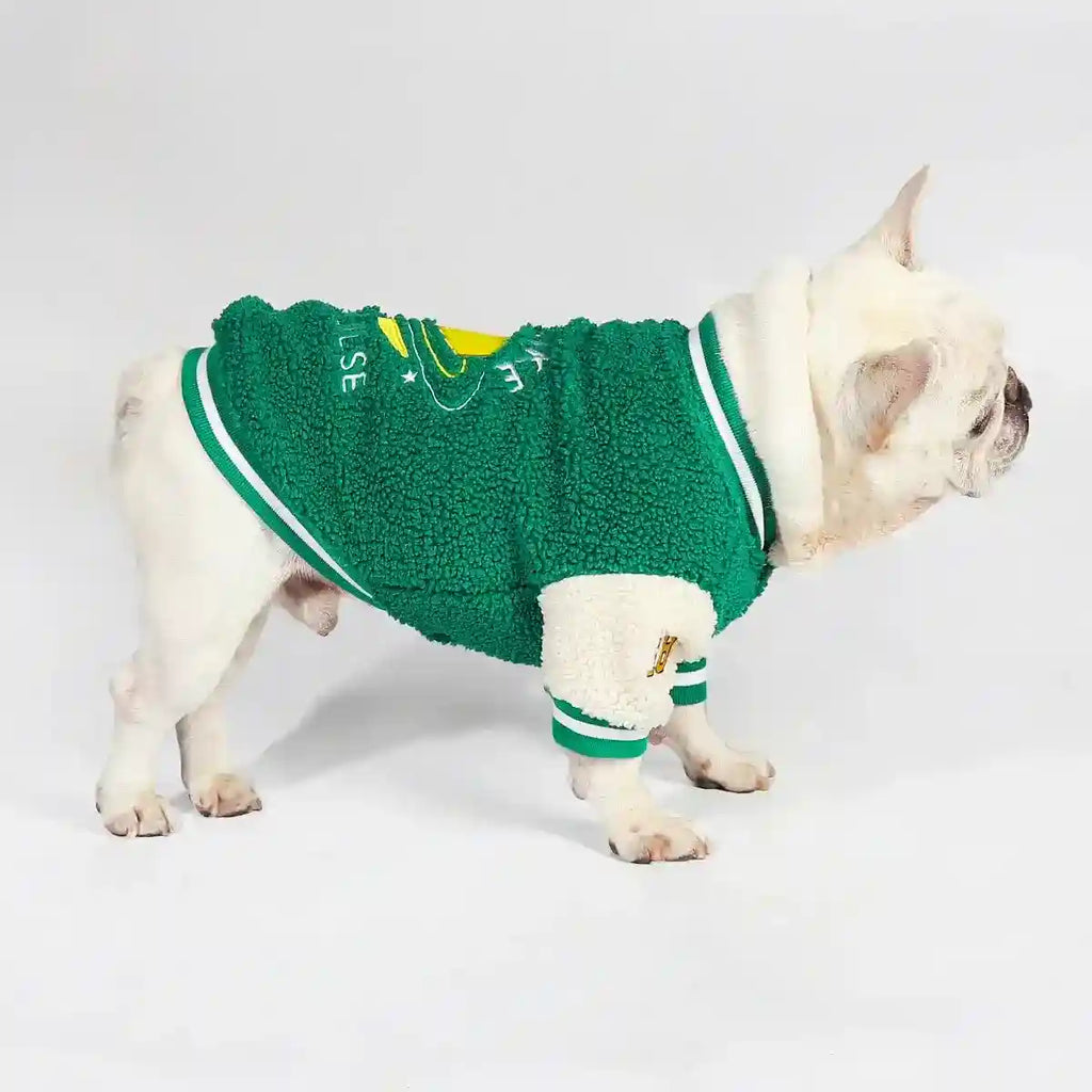 Abrigo de béisbol Bulldog - Forro polar verde cálido invierno