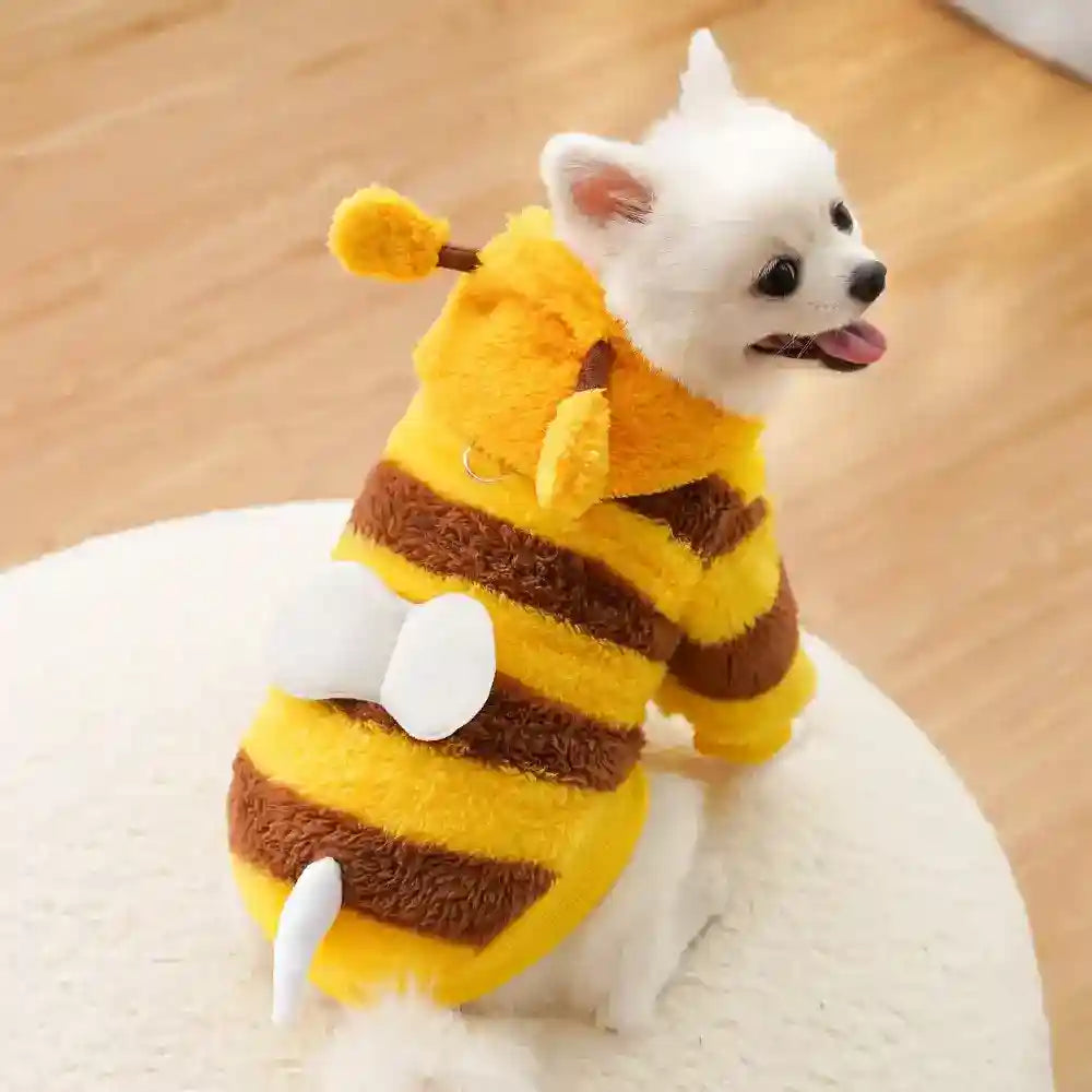 Cappotto Pile Cani Bee - Giallo Marrone con Cappuccio by Dog Moda